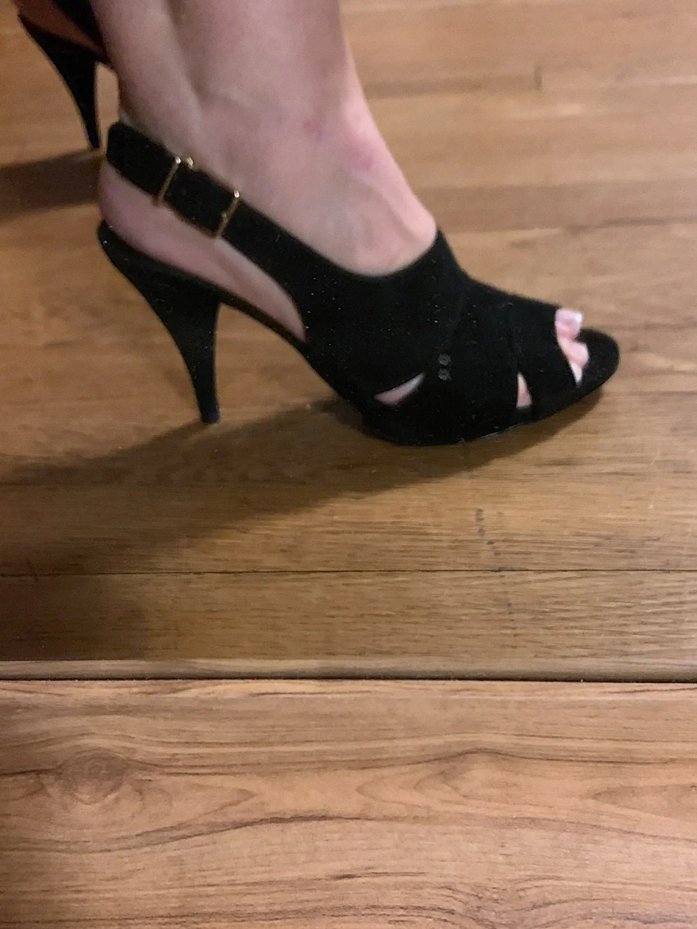 JCrew Black Suede Peep-Toe Slingback Heels